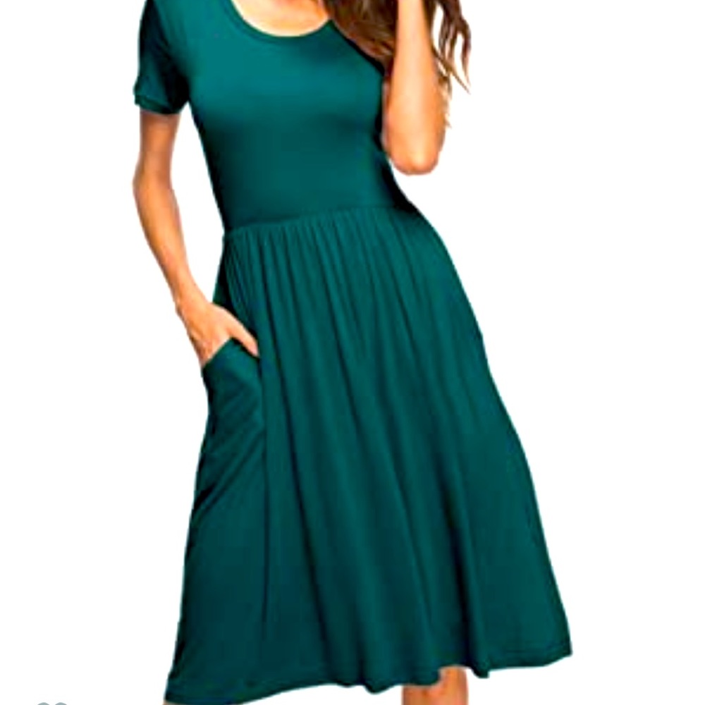 ✨✨AUSELILY Women's Short Sleeve Pockets Empire Waist Loose Swing Casual Dress